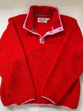 Tory Sport Red Sherpa Zip-Up with Pink Trim